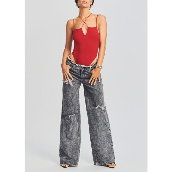 Ser.O.Ya Echo Bodysuit Red Crisscross Strap Open Back Sleeveless Sz M - Picture 3 of 11